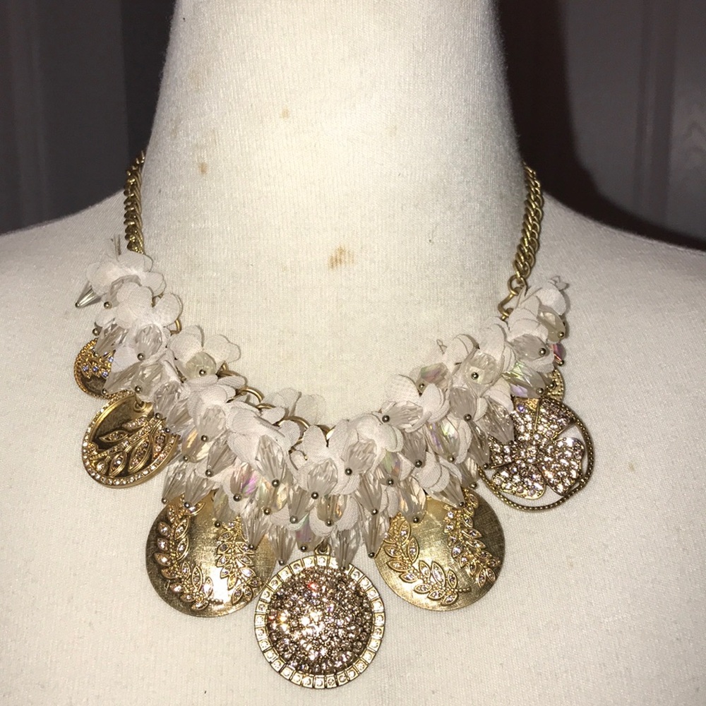 Badgley Mischka Gold Coin Floral Fabric Necklace